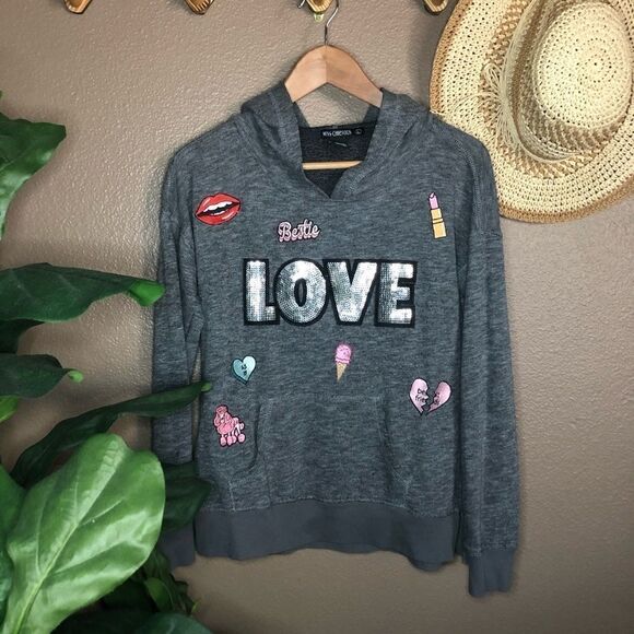 Gray LOVE Sequins Embroidered Hoodie - Picture 1 of 7